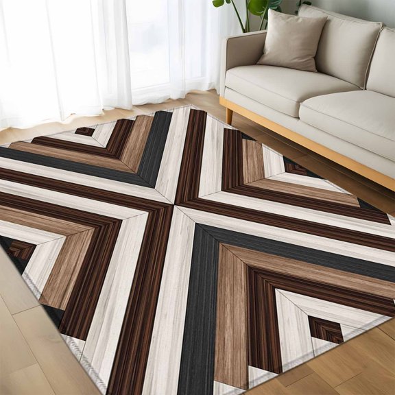 Area Rug 60×96in, Bohemian Brown Beige Aztec Texture Floor Carpet Living Room Rug, Western Native Tribal Non-Slip Welcome Mat Indoor Rugs for Bedroom Dining Room