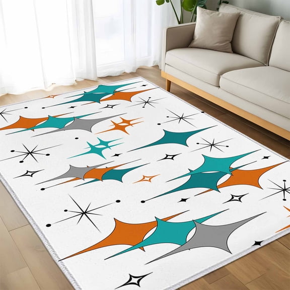 Area Rug 60×96in, Boho Mid-Century Diamond Pattern Floor Carpet Living Room Rug, Modern Geometric Theme Non-Slip Welcome Mat Indoor Rugs for Bedroom Dining Room