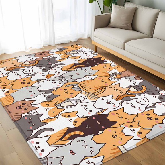 Area Rug 60×96in, Cartoon Cute Kitty Floor Carpet Living Room Rug, Modern Funny Pet Cat Non-Slip Welcome Mat Indoor Rugs for Bedroom Dining Room