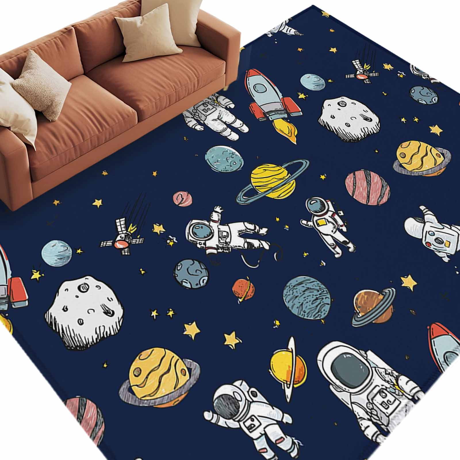 Area Rug 60×96in, Cartoon Rocket Space Planet Floor Carpet Living Room ...
