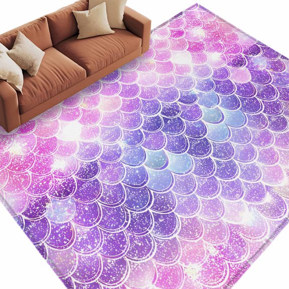 Area Rug 60×96in, Colorful Mermaid Scales Floor Carpet Living Room Rug, Sparkling Ocean Under The Sea Non-Slip Welcome Mat Indoor Rugs for Bedroom Dining Room
