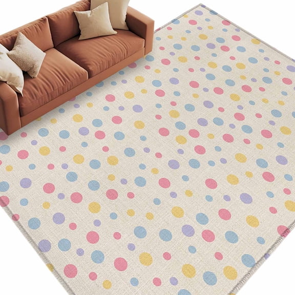 Area Rug 60×96in, Colorful Polka Dots Pastoral Floor Carpet Living Room Rug, Country Vintage Linen Non-Slip Welcome Mat Indoor Rugs for Bedroom Dining Room