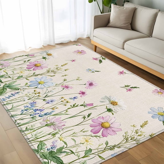 Area Rug 60×96in, Farm Flower Leaf Wildflower Floor Carpet Living Room ...