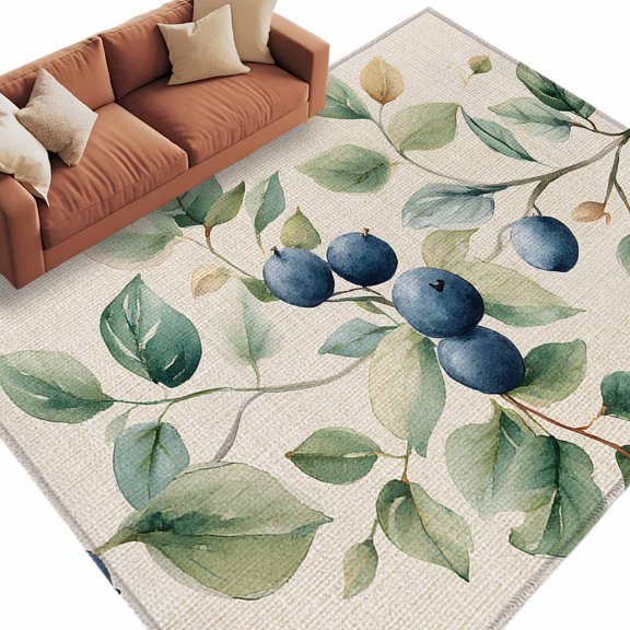 Area Rug 60×96in, Farm Gradient Botanical Berry Floor Carpet Living Room Rug, Pastoral Plant Retro Linen Non-Slip Welcome Mat Indoor Rugs for Bedroom Dining Room