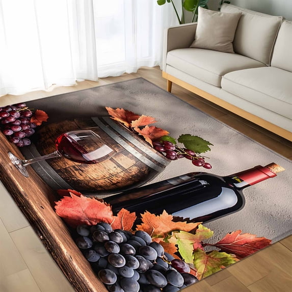 Area Rug 60×96in, Farm Grapes Wine Barrel Floor Carpet Living Room Rug ...