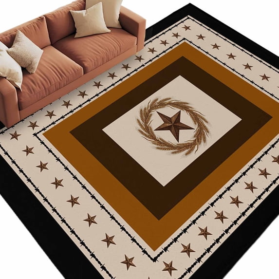 Area Rug 60×96in, Farm Retro Western Star Wheat Floor Carpet Living Room Rug, Vintage Rustic Art Square Non-Slip Welcome Mat Indoor Rugs for Bedroom Dining Room