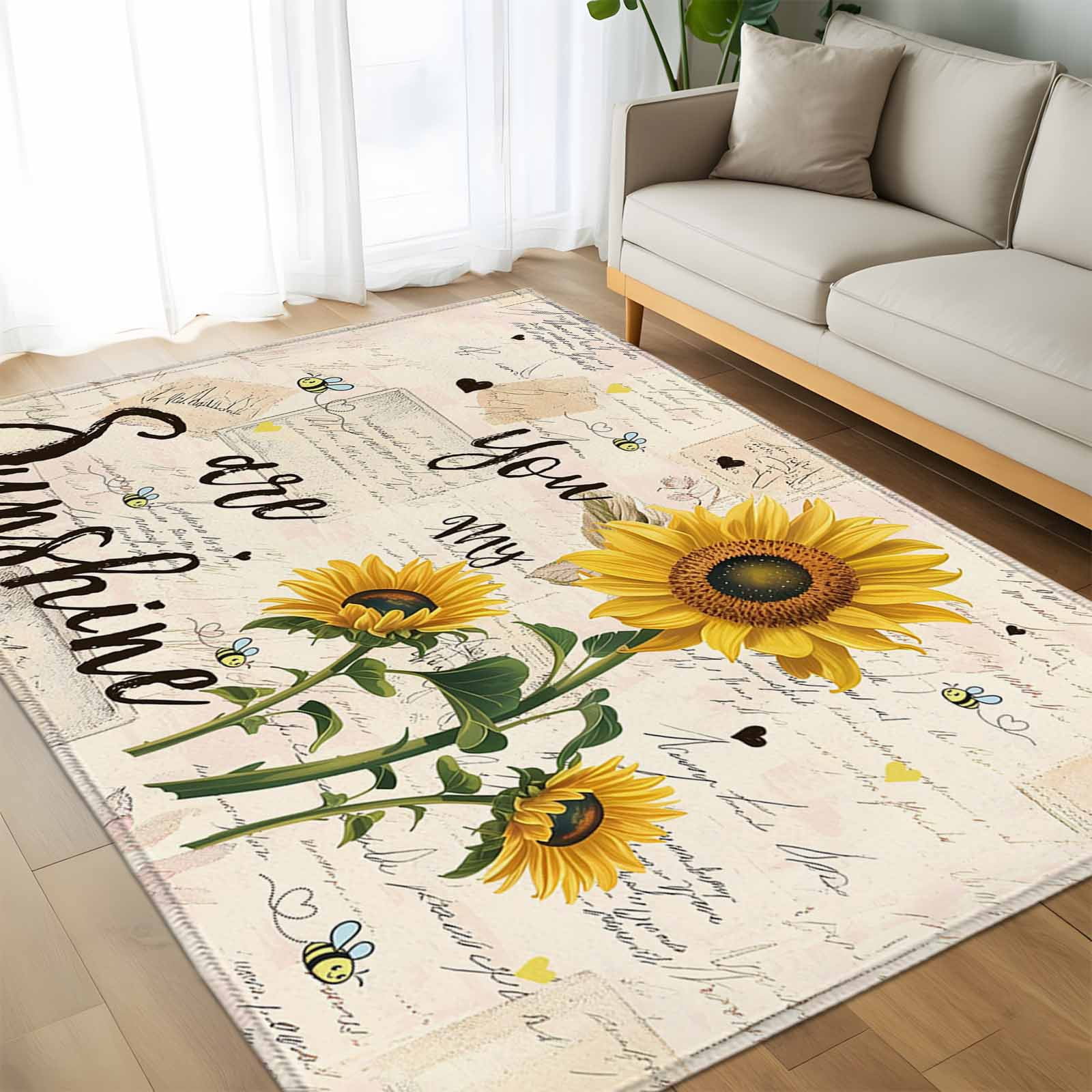 Sunshine Rug Area Rug 60×96in, Farm Sunflower Sunshine Floor Carpet Living Room Rug ...