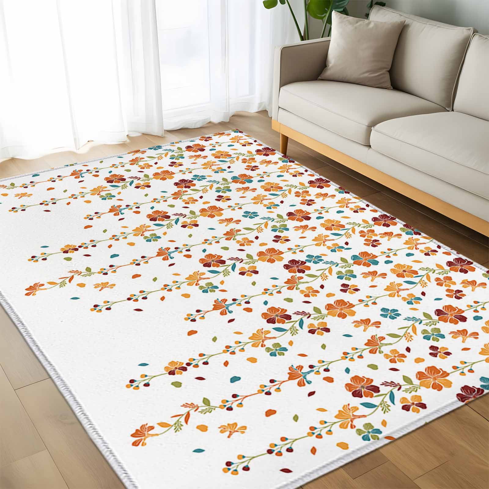 Area Rug 60×96in, Farm Vine Floor Carpet Living Room Rug, Pastoral ...