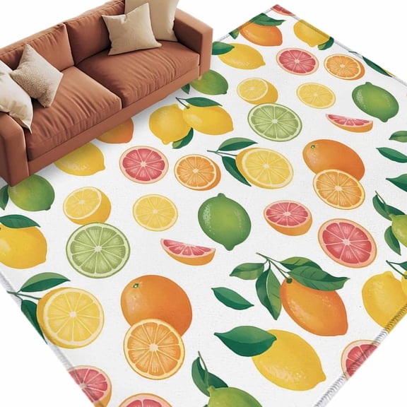 Area Rug 60×96in, Farmhouse Lemon Orange Grapefruit Floor Carpet Living Room Rug, Summer Fruit Non-Slip Welcome Mat Indoor Rugs for Bedroom Dining Room