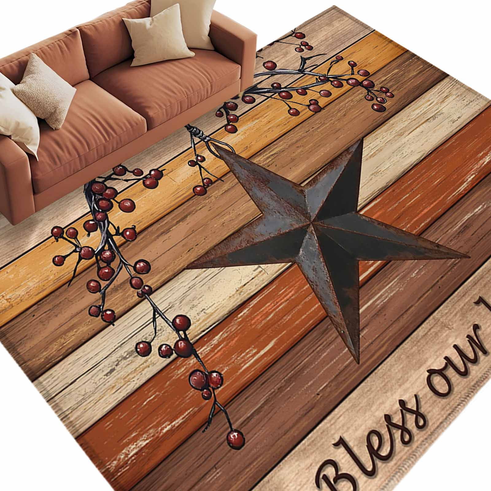 Area Rug 60×96in, Farmhouse Retro Western Star Floor Carpet Living Room ...