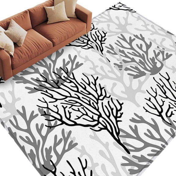 Area Rug 60×96in, Gradient Black Gray Coral Sea Ocean Summer Floor Carpet Living Room Rug, Marine Life Non-Slip Welcome Mat Indoor Rugs for Bedroom Dining Room