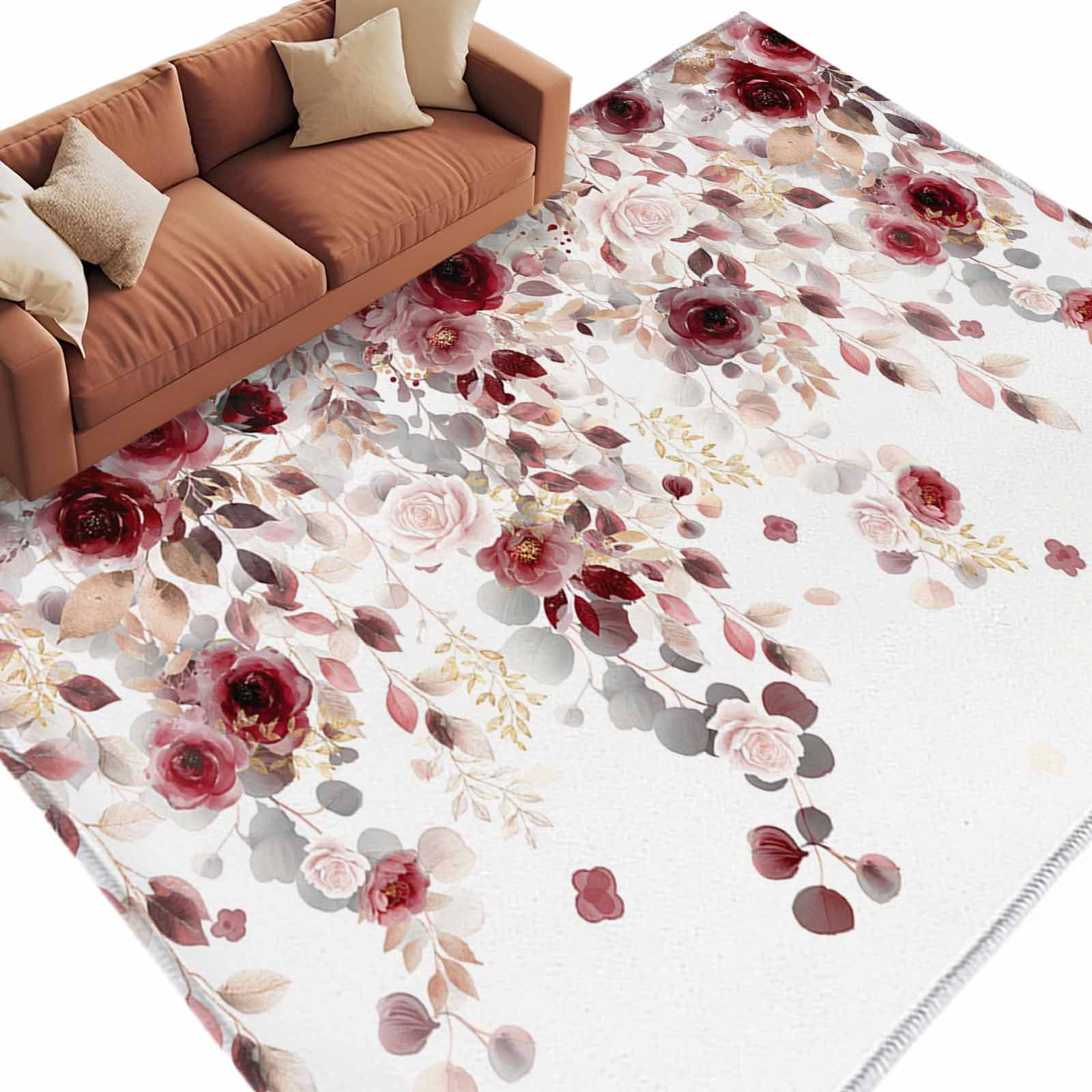 Red Or Roses Area Rugs Area Rug 60×96in, Gradient Red Pink Floral Rose Floor Carpet Living ...