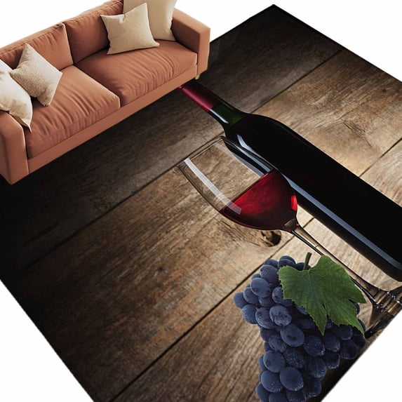 Area Rug 60×96in, Grape Wine Red Wines Glass Farm Fruit Floor Carpet Living Room Rug, Cellar Vintage Brown Wood Grain Non-Slip Welcome Mat Indoor Rugs for Bedroom Dining Room