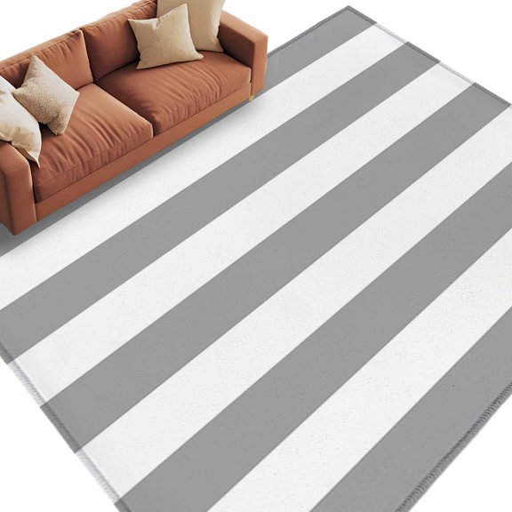 Area Rug 60×96in, Gray White Horizontal Striped Floor Carpet Living Room Rug, Farm Classic Pattern Non-Slip Welcome Mat Indoor Rugs for Bedroom Dining Room