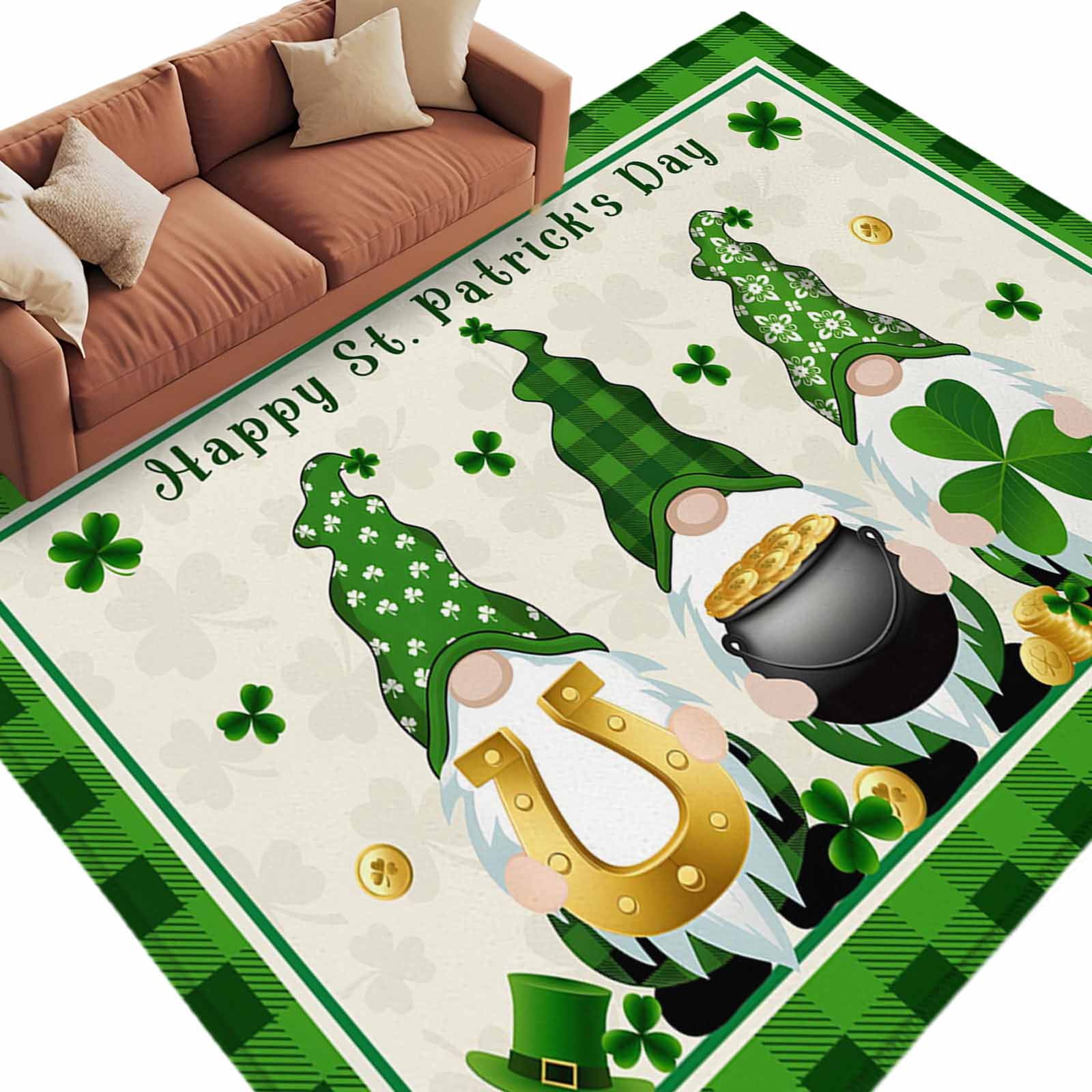 Area Rug 60×96in, Happy St. Patrick's Day Dwarf Shamrocks Floor Carpet ...