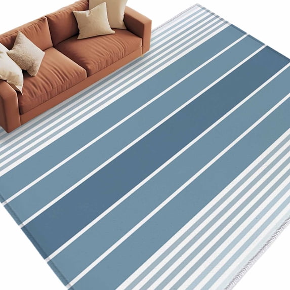 Area Rug 60×96in, Haze Blue Gradient Summer Ocean Theme Floor Carpet Living Room Rug, Abstract Geometric Non-Slip Welcome Mat Indoor Rugs for Bedroom Dining Room