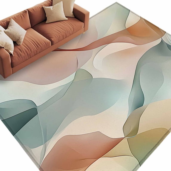Area Rug 60×96in, Minimalist Stripe Water Ripple Floor Carpet Living Room Rug, Abstract Ribbon Stitching Art Non-Slip Welcome Mat Indoor Rugs for Bedroom Dining Room