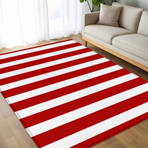 Area Rug 60×96in, Modern Red and White Stripe Floor Carpet Living Room ...