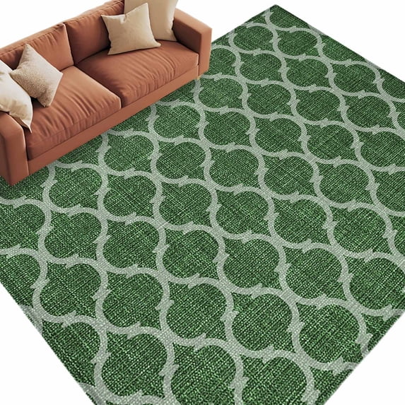 Area Rug 60×96in, Moroccan Dark Green Geometric Floor Carpet Living Room Rug, Medieval Ethnic Pattern Non-Slip Welcome Mat Indoor Rugs for Bedroom Dining Room