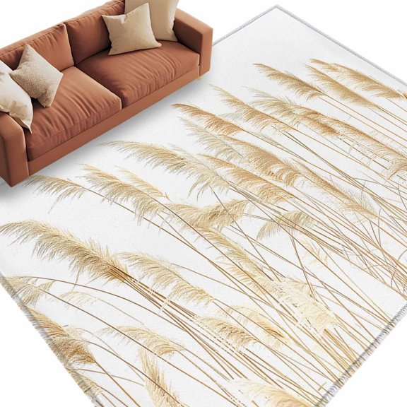 Area Rug 60×96in, Pastoral Reed Pampas Grass Plant Floor Carpet Living Room Rug, Autumn Botanical on White Non-Slip Welcome Mat Indoor Rugs for Bedroom Dining Room