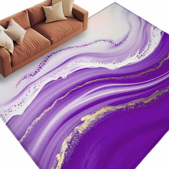 Area Rug 60×96in, Purple Marble Ombre Floor Carpet Living Room Rug, Watercolor Gradient Art Non-Slip Welcome Mat Indoor Rugs for Bedroom Dining Room