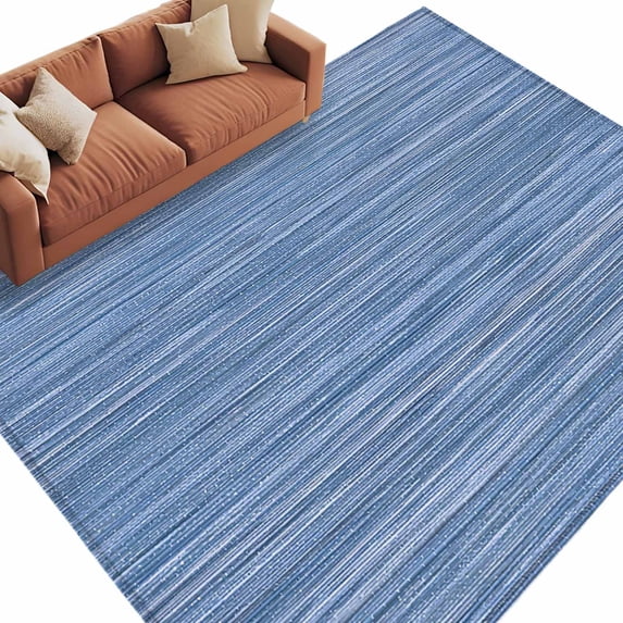Area Rug 60×96in, Retro Blue Striped Floor Carpet Living Room Rug, Vintage Turquoise Texture Pattern Non-Slip Welcome Mat Indoor Rugs for Bedroom Dining Room