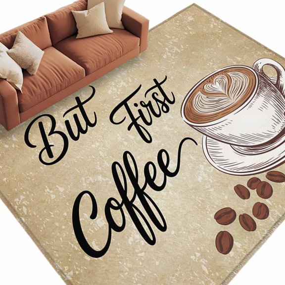 Area Rug 60×96in, Retro Coffee Theme Floor Carpet Living Room Rug, Coffee Cup Beans Vintage Back Non-Slip Welcome Mat Indoor Rugs for Bedroom Dining Room