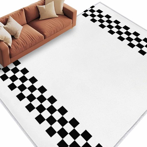 Area Rug 60×96in, Rural Black and White Buffalo Lattice Checked Floor Carpet Living Room Rug, Gingham Non-Slip Welcome Mat Indoor Rugs for Bedroom Dining Room