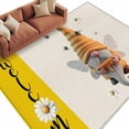 thumbnail image 1 of Area Rug 60×96in, Rustic Dwarf Bees Daisy Flower Honey Floor Carpet Living Room Rug, Welcome Word Yellow Flax Non-Slip Welcome Mat Indoor Rugs for Bedroom Dining Room, 1 of 9