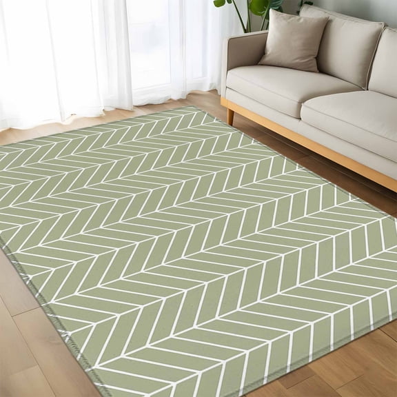 Area Rug 60×96in, Sage Green Chevron Pattern Floor Carpet Living Room Rug, Modern Geometric Art Non-Slip Welcome Mat Indoor Rugs for Bedroom Dining Room