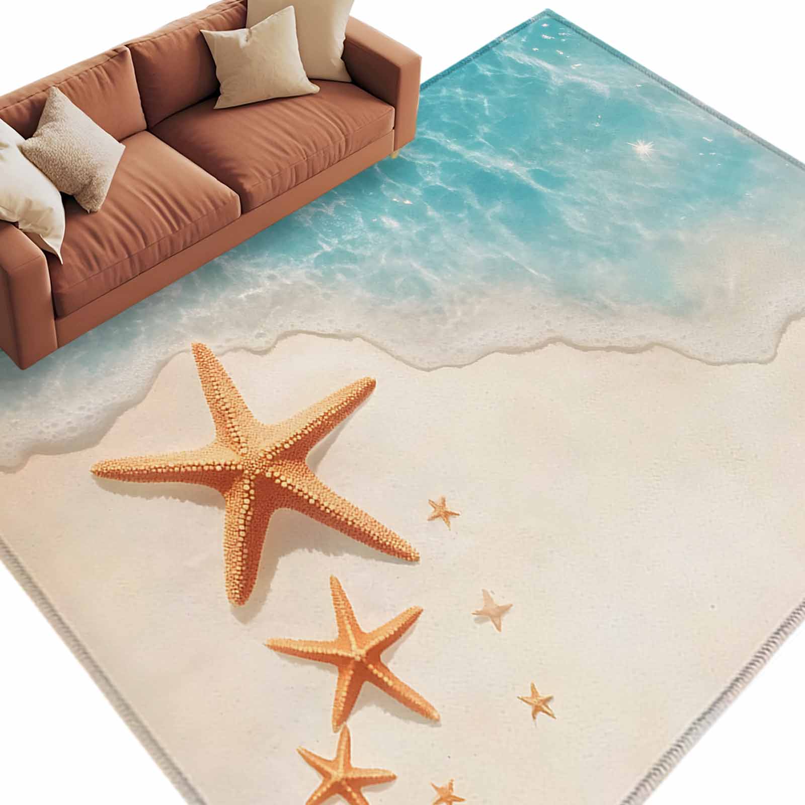Area Rug 60×96in, Seasonal Ocean Beach Starfish Floor Carpet Living ...
