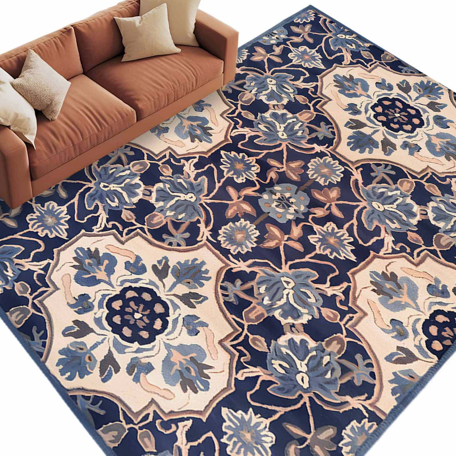 Area Rug 60×96in, Southwest Ethnic Flower Texture Floor Carpet Living ...