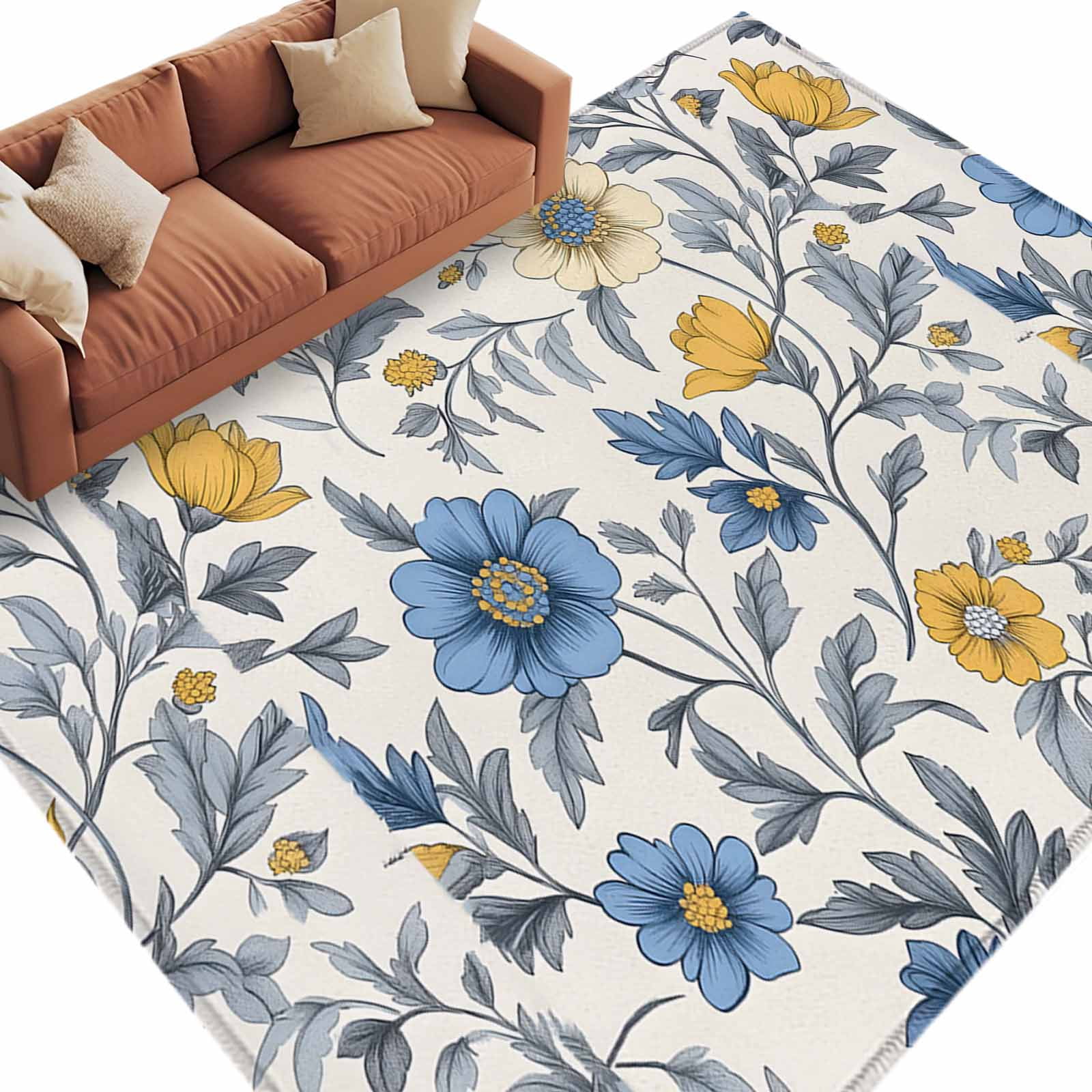 Area Rug 60×96in, Spring Abstract Floral Foliage Floor Carpet Living ...