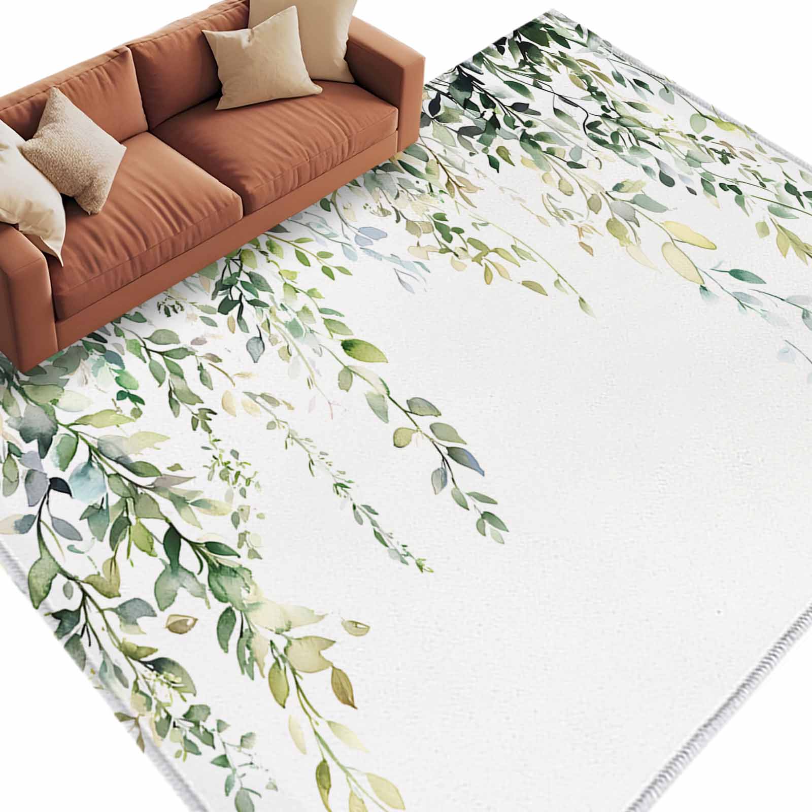 Area Rug 60×96in, Spring Eucalyptus Leaves on White Floor Carpet Living ...