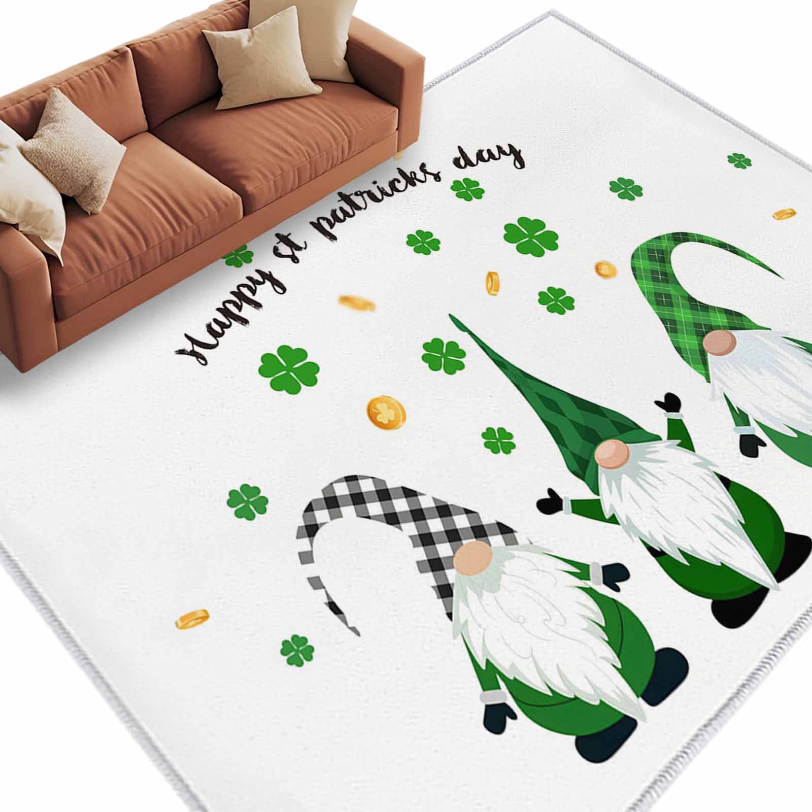 Coins Area Rug Area Rug 60×96in, St. Patrick's Day Dwarfs Green Clovers Floor Carpet ...