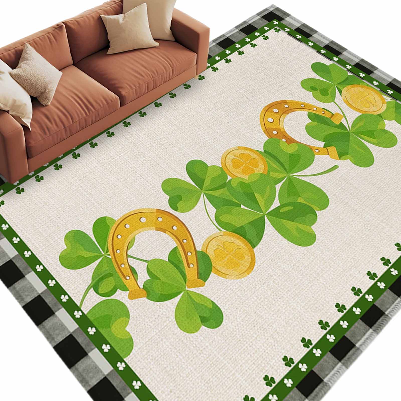 Area Rug 60×96in, St. Patrick's Day Gold Coin Green Clovers Floor ...
