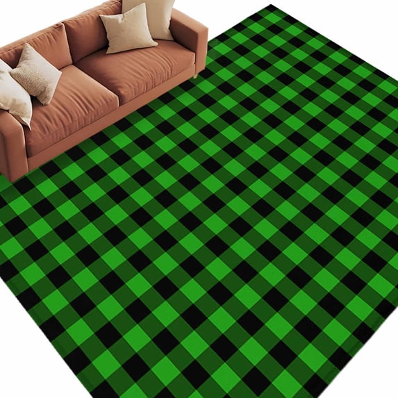 Area Rug 60×96in, St. Patrick's Day Green and Black Plaid Floor Carpet Living Room Rug, Buffalo Checker Non-Slip Welcome Mat Indoor Rugs for Bedroom Dining Room