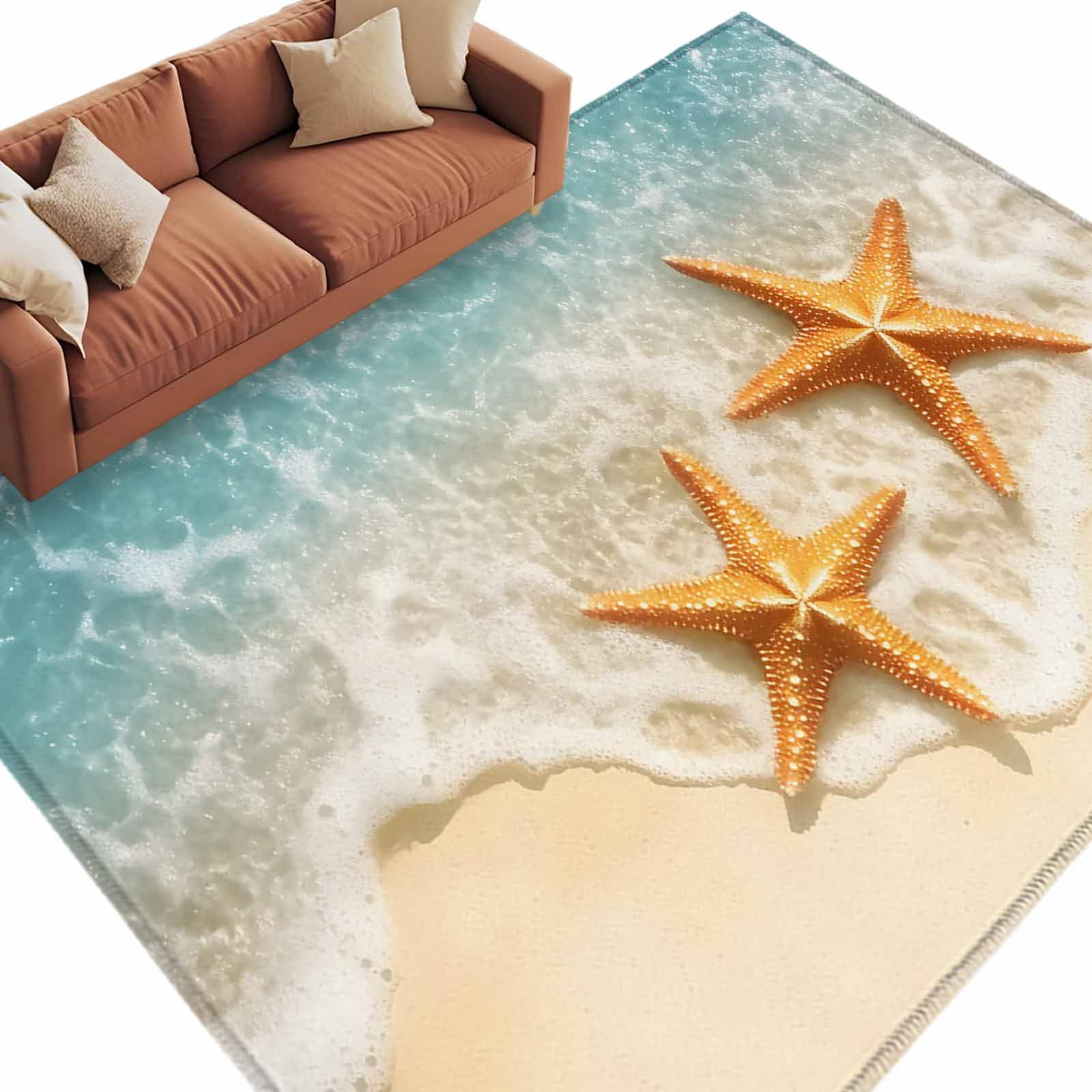 Ocean Look Rug Area Rug 60×96in, Summer Beach Scene Starfish Ocean Floor Carpet Living ...