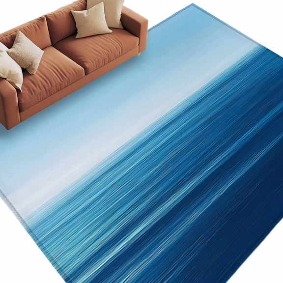 Area Rug 60×96in, Summer Blue Sea Ocean Floor Carpet Living Room Rug, Tranquility Minimalist Style Non-Slip Welcome Mat Indoor Rugs for Bedroom Dining Room