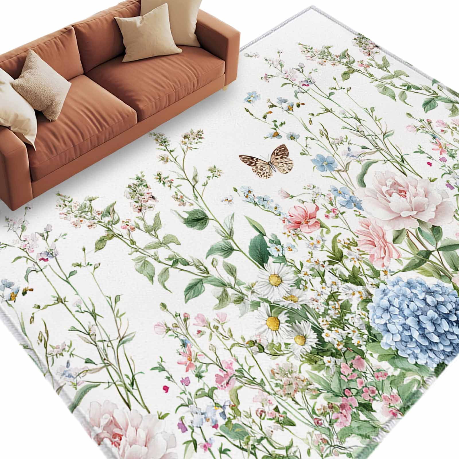 Flower City Rug Area Rug 60×96in, Summer Garden Blossom Flower Floor Carpet Living Room ...