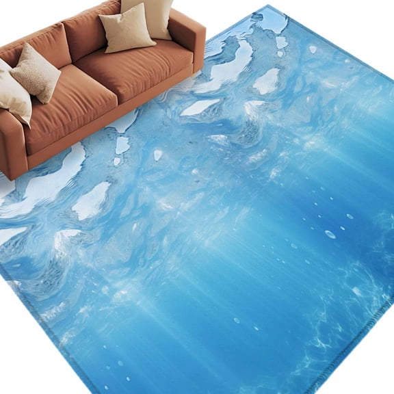 Area Rug 60×96in, Summer Marine Blue Seawater Floor Carpet Living Room Rug, Ocean Underwater Sunshine Non-Slip Welcome Mat Indoor Rugs for Bedroom Dining Room