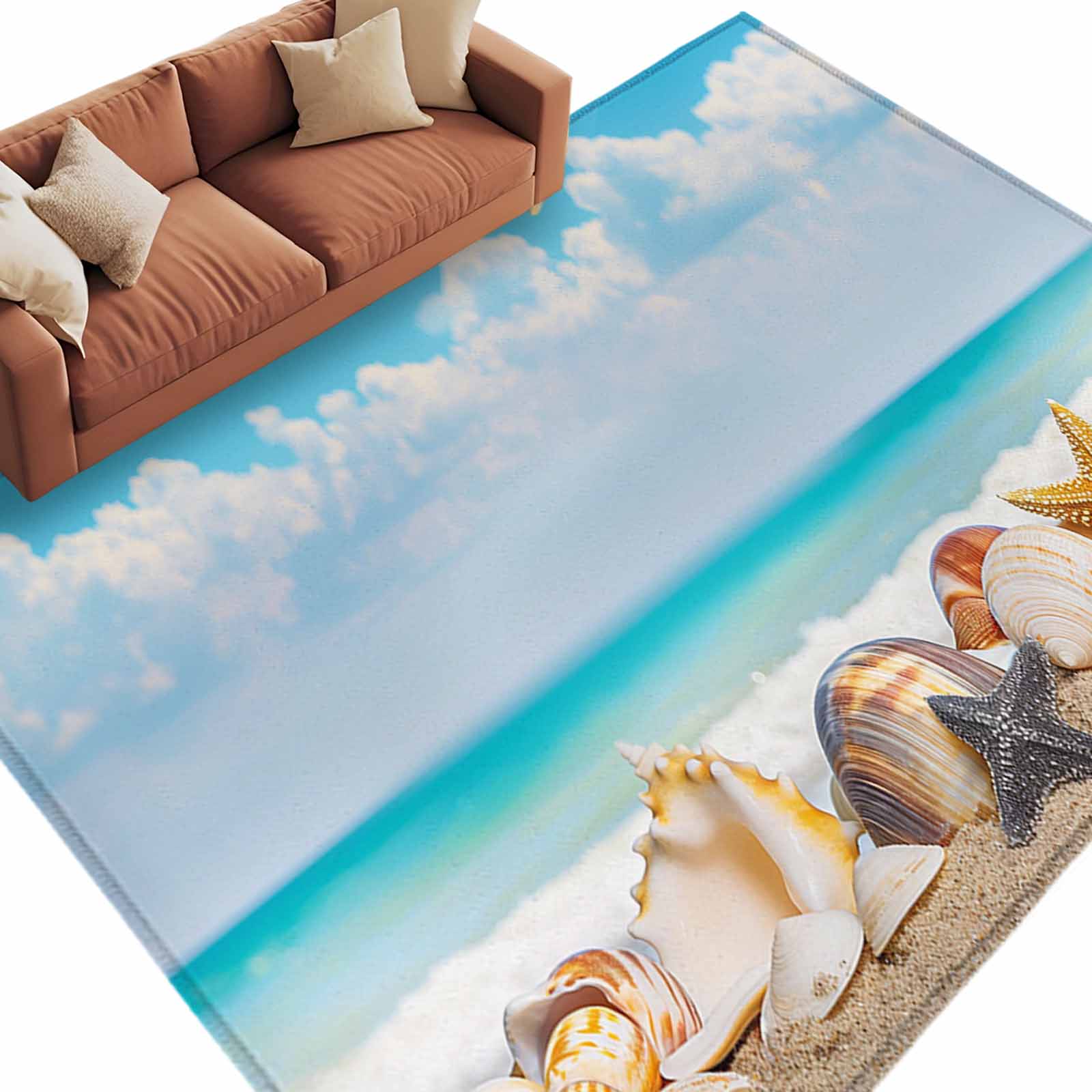Area Rug 60×96in, Summer Ocean Beach Shell Starfish Floor Carpet Living ...