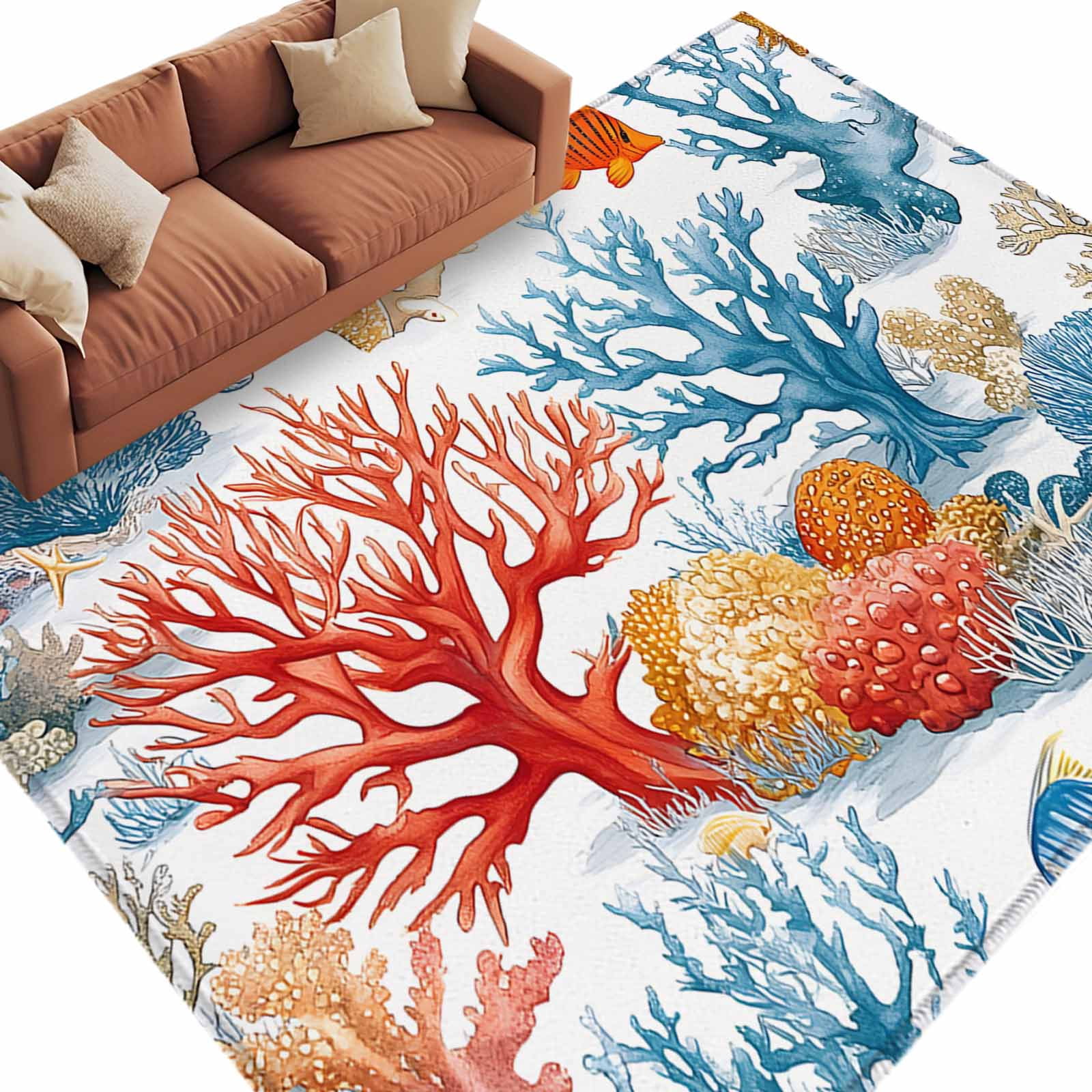 Area Rug 60×96in, Summer Ocean Coral Fish Floor Carpet Living Room Rug ...