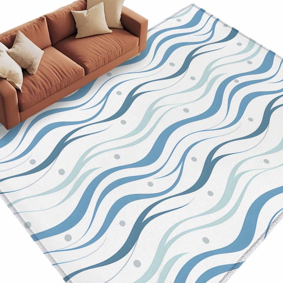 Area Rug 60×96in, Summer Oceans Waves Floor Carpet Living Room Rug, Navy Blue Striped Non-Slip Welcome Mat Indoor Rugs for Bedroom Dining Room