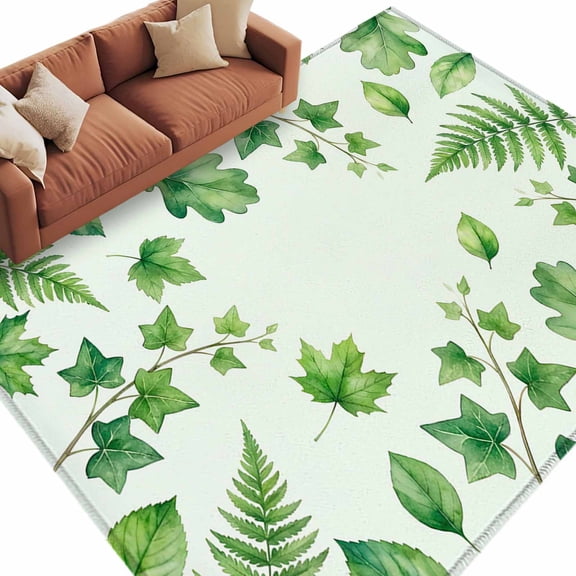 Area Rug 60×96in, Summer Plants Ivy Oak Leaves Floor Carpet Living Room Rug, Green Leaf Ferns Non-Slip Welcome Mat Indoor Rugs for Bedroom Dining Room