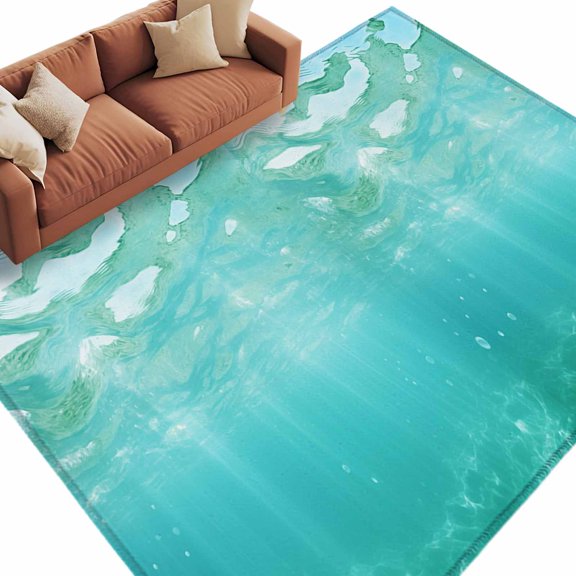 Area Rug 60×96in, Summer Teal Sea Water Sunshine Floor Carpet Living Room Rug, Ocean Waves Non-Slip Welcome Mat Indoor Rugs for Bedroom Dining Room
