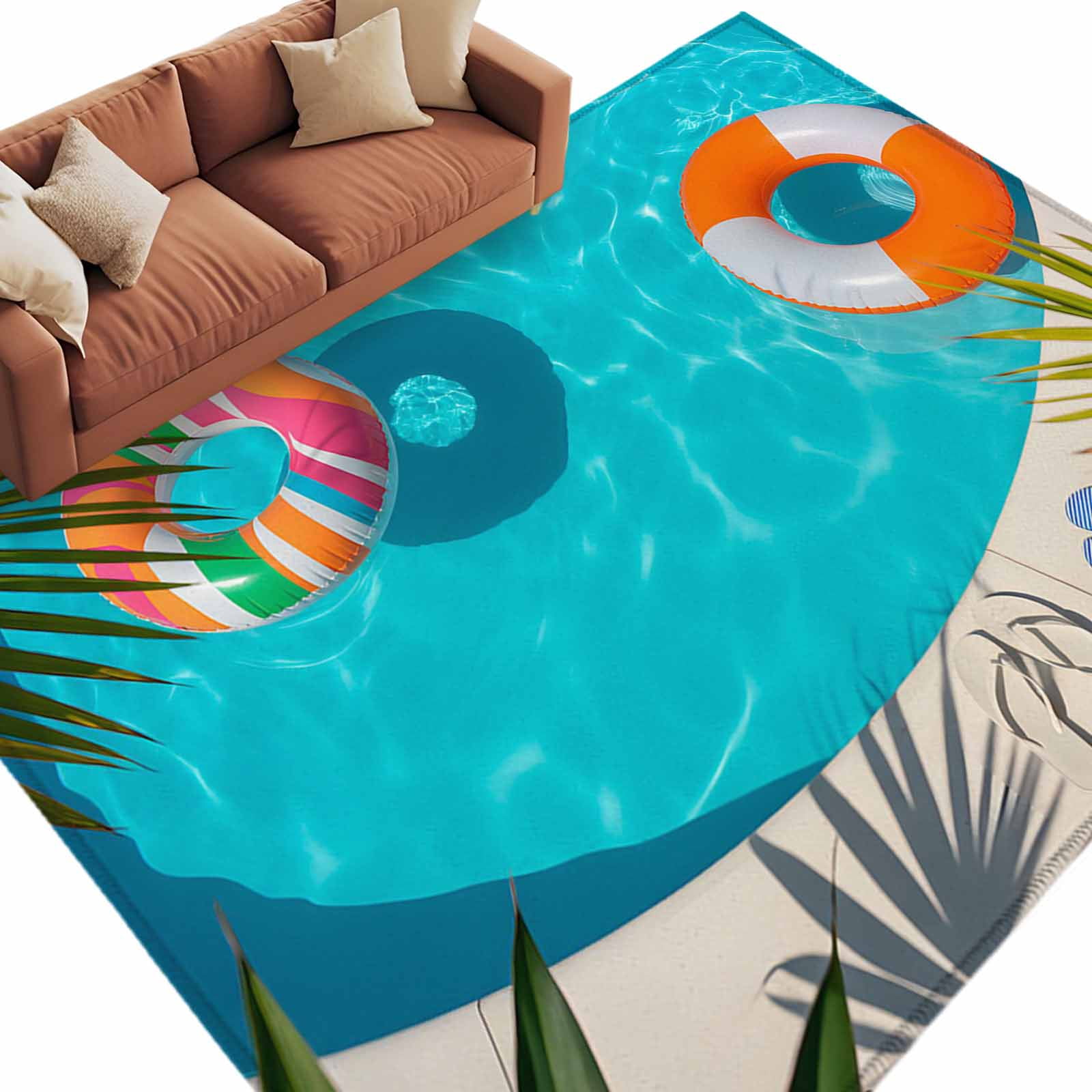 Area Rug 60×96in, Swimming Pool Swimming Circle Floor Carpet Living ...