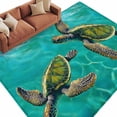 thumbnail image 1 of Area Rug 60×96in, Teal Blue Ocean Wave Sea Turtle Floor Carpet Living Room Rug, Retro Underwater World Non-Slip Welcome Mat Indoor Rugs for Bedroom Dining Room, 1 of 9