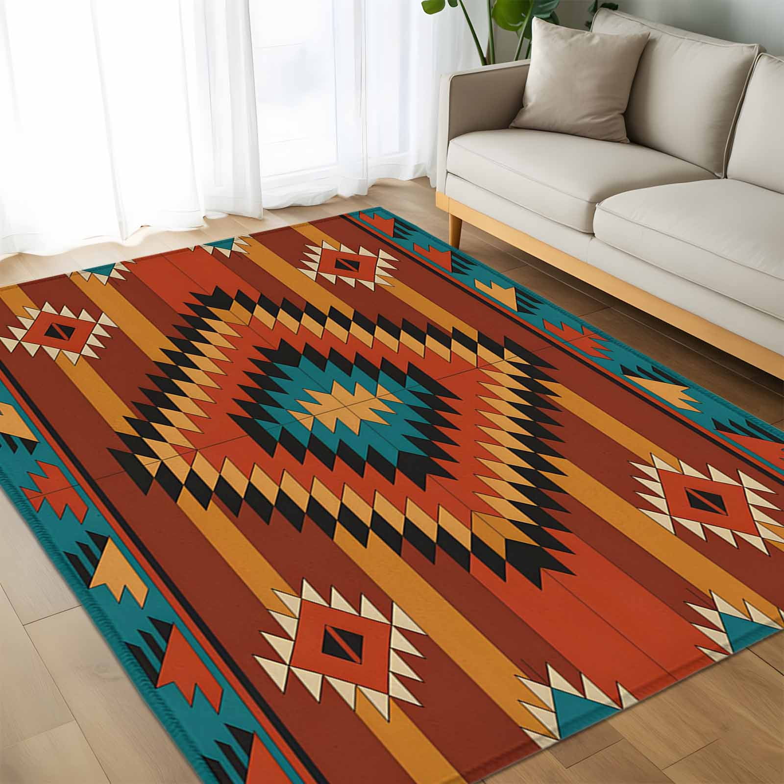 Area Rug 60×96in, Vintage Aztec Tribe Pattern Floor Carpet Living Room ...