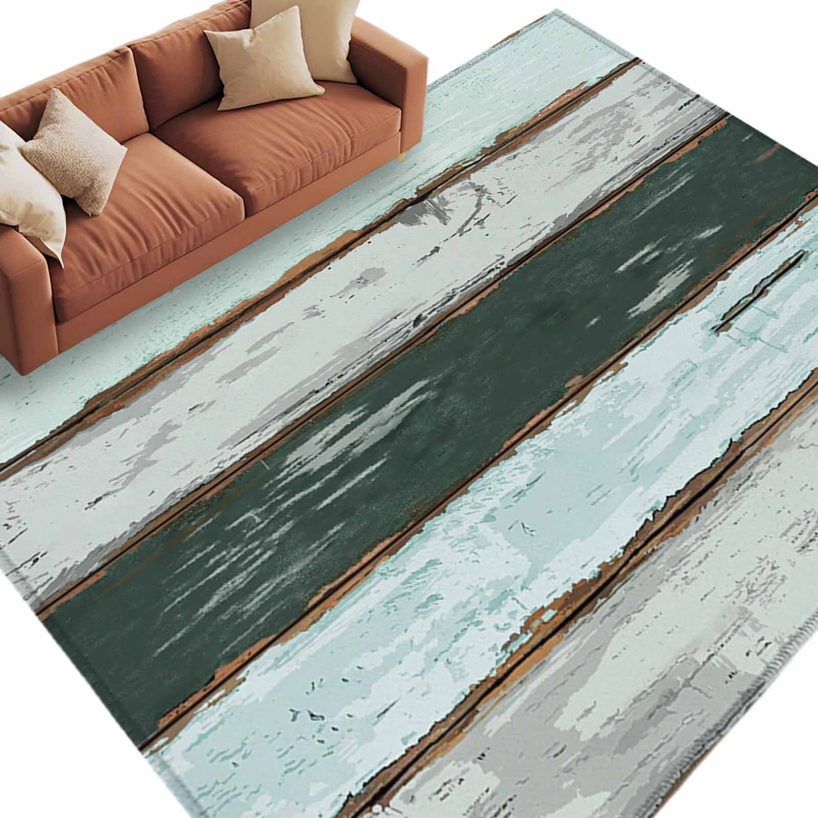 Area Rug 60×96in, Vintage Green Gradient Farm Wood Barn Floor Carpet ...